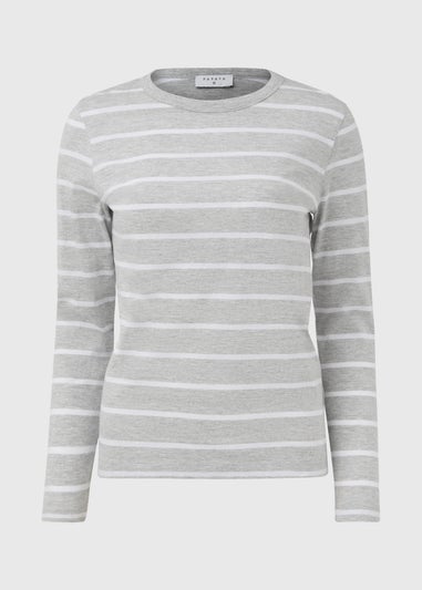 Grey & White Stripe Long Sleeve T-Shirt