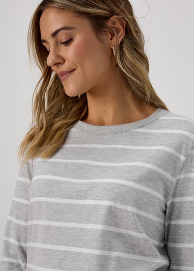 Grey & White Stripe Long Sleeve T-Shirt