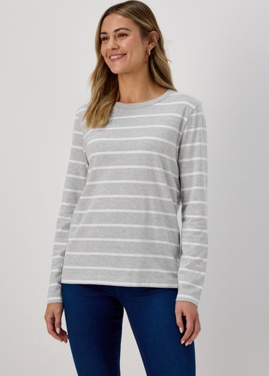 Grey & White Stripe Long Sleeve T-Shirt