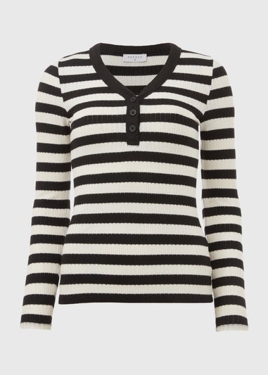 Black Stripe Long Sleeve Henley Top