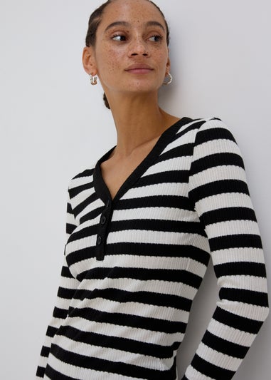 Black Stripe Long Sleeve Henley Top