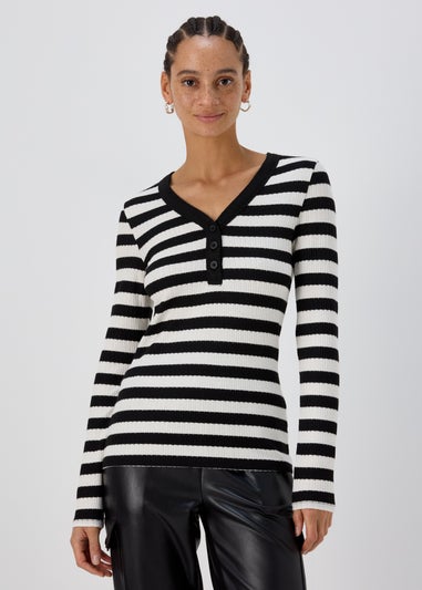 Black Stripe Long Sleeve Henley Top