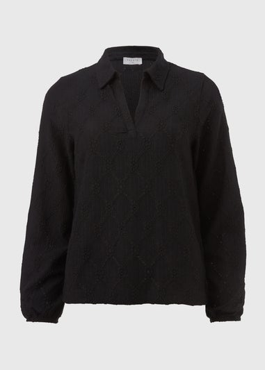 Black Cutwork Long Sleeve Polo Jumper