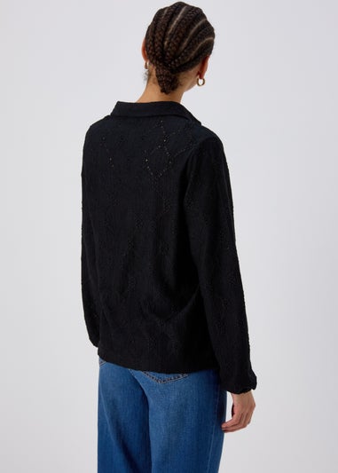 Black Cutwork Long Sleeve Polo Jumper