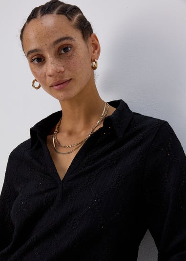 Black Cutwork Long Sleeve Polo Jumper