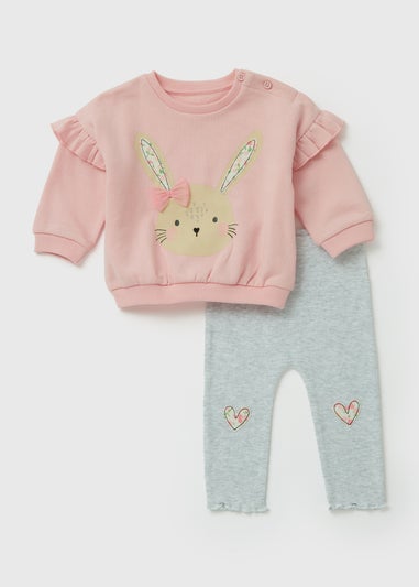 Baby Pink Bunny Sweatshirt & Leggings Set (Newborn-23mths)