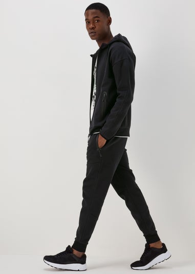 US Athletic Black Clean Panel Joggers