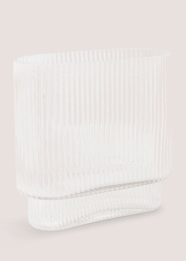 Rectangle Ribbed Glass Vase (21cm x 20cm x 9cm)