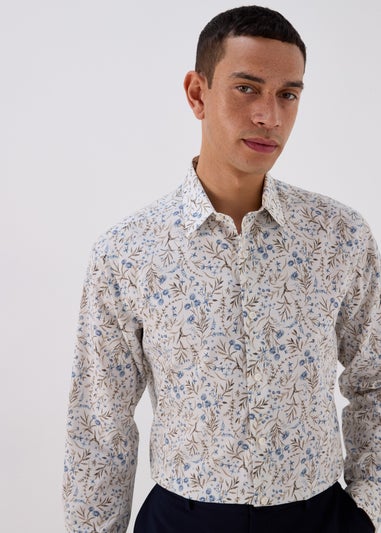 White Watercolour Floral Print Long Sleeve Shirt