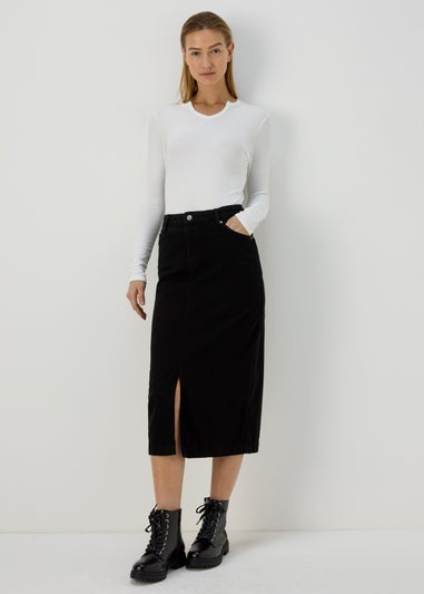 Papaya Petite Black Denim Midi Skirt