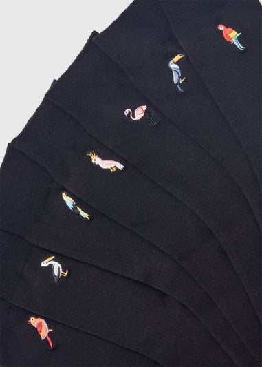 7 Pack Black Birds Embroidered Socks