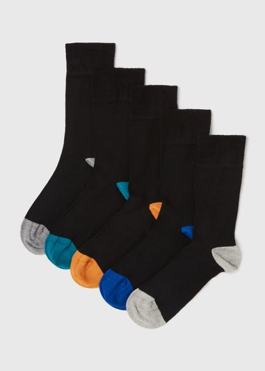 5 Pack Black Heel & Toe Socks