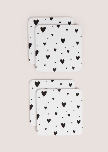 4 Pack White Heart Cork Coasters
