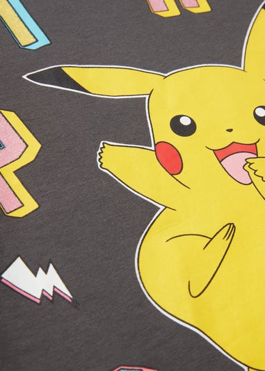 Pokemon Girls Charcoal Pikachu T-Shirt (5-12yrs)