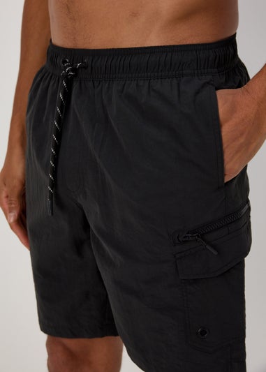 Black Cargo Swim Shorts