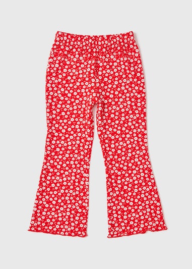 Girls Red Floral Crinkle Flare Leggings (1-7yrs)