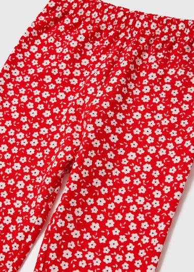 Girls Red Floral Crinkle Flare Leggings (1-7yrs)