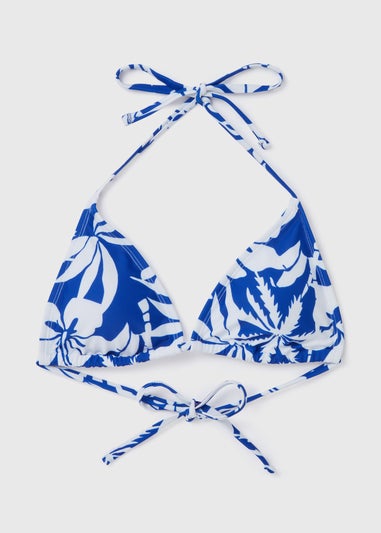 Blue Floral Bikini Triangle Top