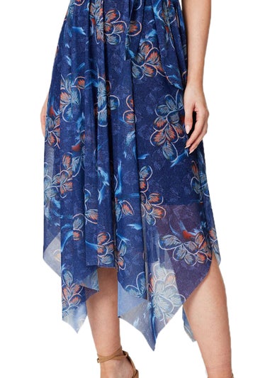 Izabel London Navy Floral Wrap Hanky Hem Dress