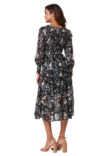 Izabel London Black Floral Shirred Maxi Dress