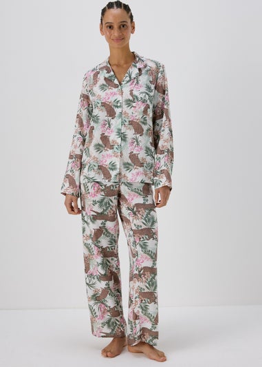 Cream Animal Print Viscose Pyjama Set