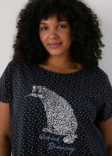 Blue Leopard Print Long T-Shirt