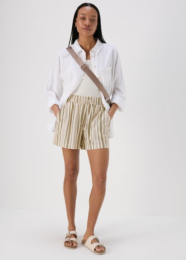 Khaki Stripe Linen Shorts