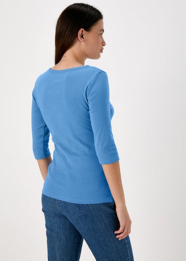 Blue 3 / 4 Sleeve Plain T-Shirt