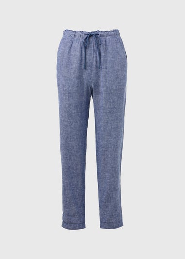 Blue Tapered Chambray Linen Trousers