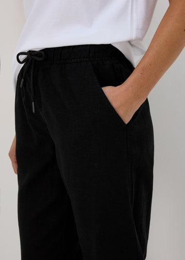 Black Linen Tapered Trousers
