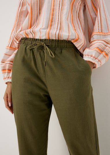 Khaki Linen Tapered Trousers