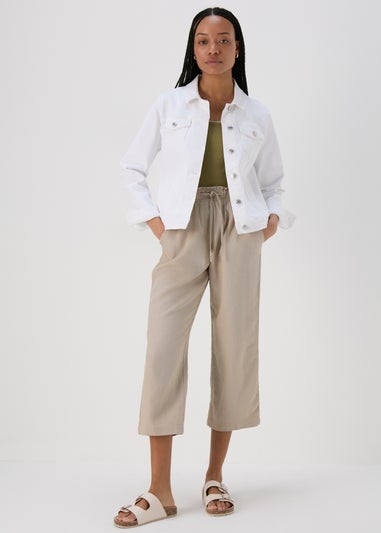 Stone Linen Tapered Crop Trousers