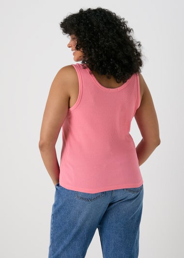 Pink Scoop Neck Ribbed Jersey Vest