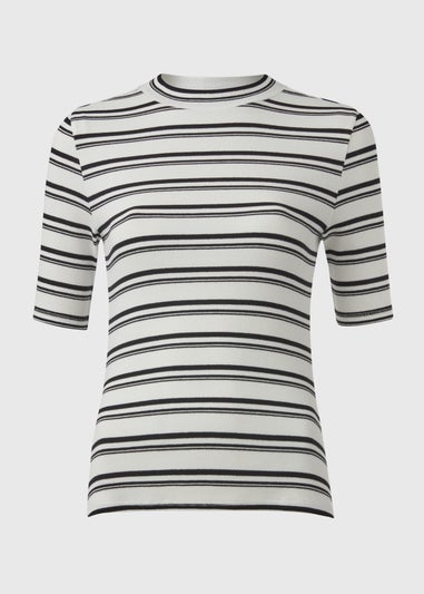 Papaya White & Black Stripe High Neck T-Shirt