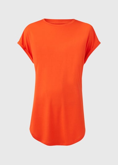 Orange Longline Plain T-Shirt