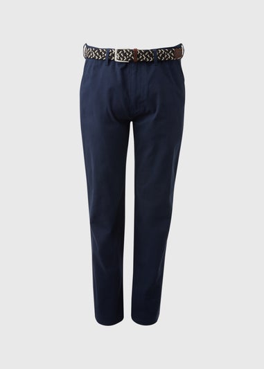Navy Belted Chino Trousers