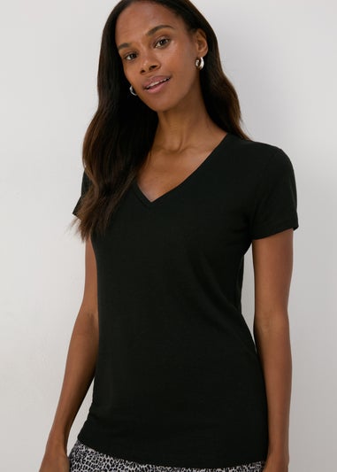 Black Plain V Neck T-Shirt