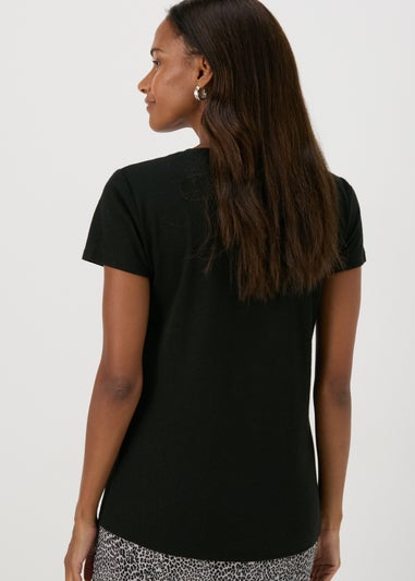 Black Plain V Neck T-Shirt