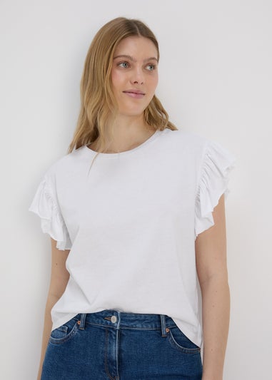 White Frill Sleeve T-Shirt