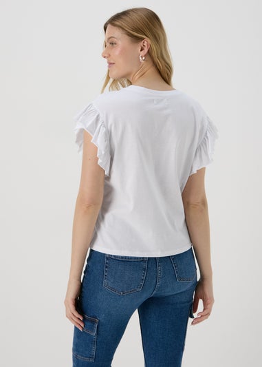 White Frill Sleeve T-Shirt