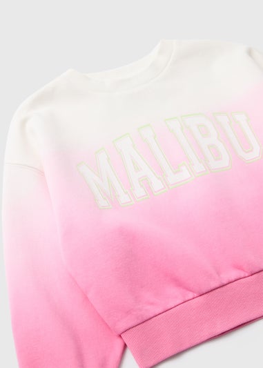 Girls Pink Ombre Malibu Slogan Sweatshirt (7-15yrs)