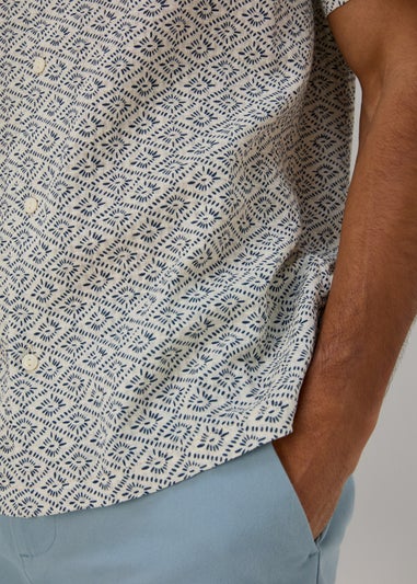 Ecru Geo Print Textured Shirt