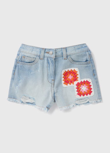 Girls Denim Crochet Patch Shorts (7-13yrs)