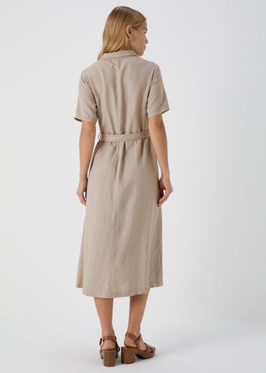 Stone Linen Midi Shirt Dress