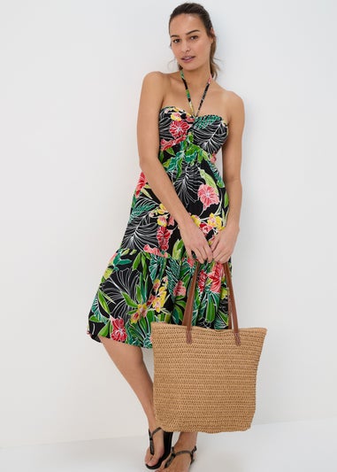 Ruched Bandeau Midi Floral Dress