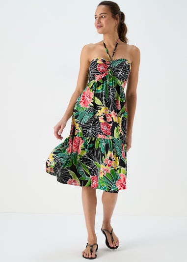 Ruched Bandeau Midi Floral Dress