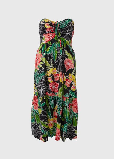 Ruched Bandeau Midi Floral Dress
