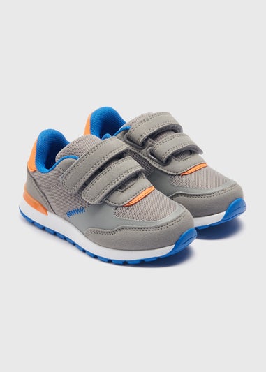 Boys Grey Double Strap Retro Trainers (Younger 4-12)