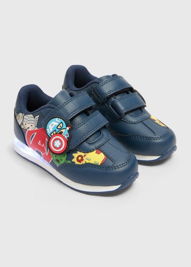 Kids Navy Avengers Double Strap Light Up Trainers (Younger 4-12)