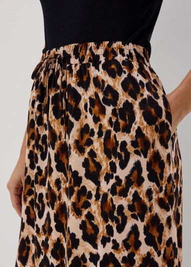 Brown Leopard Print Midi Skirt